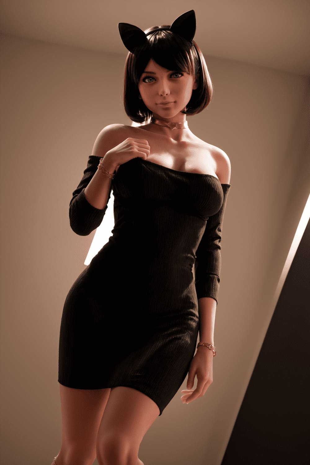 Секс-кукла gianna - фото 8 | lovedoll Секс-кукла gianna в чёрном коротком платье и с ушками на голове