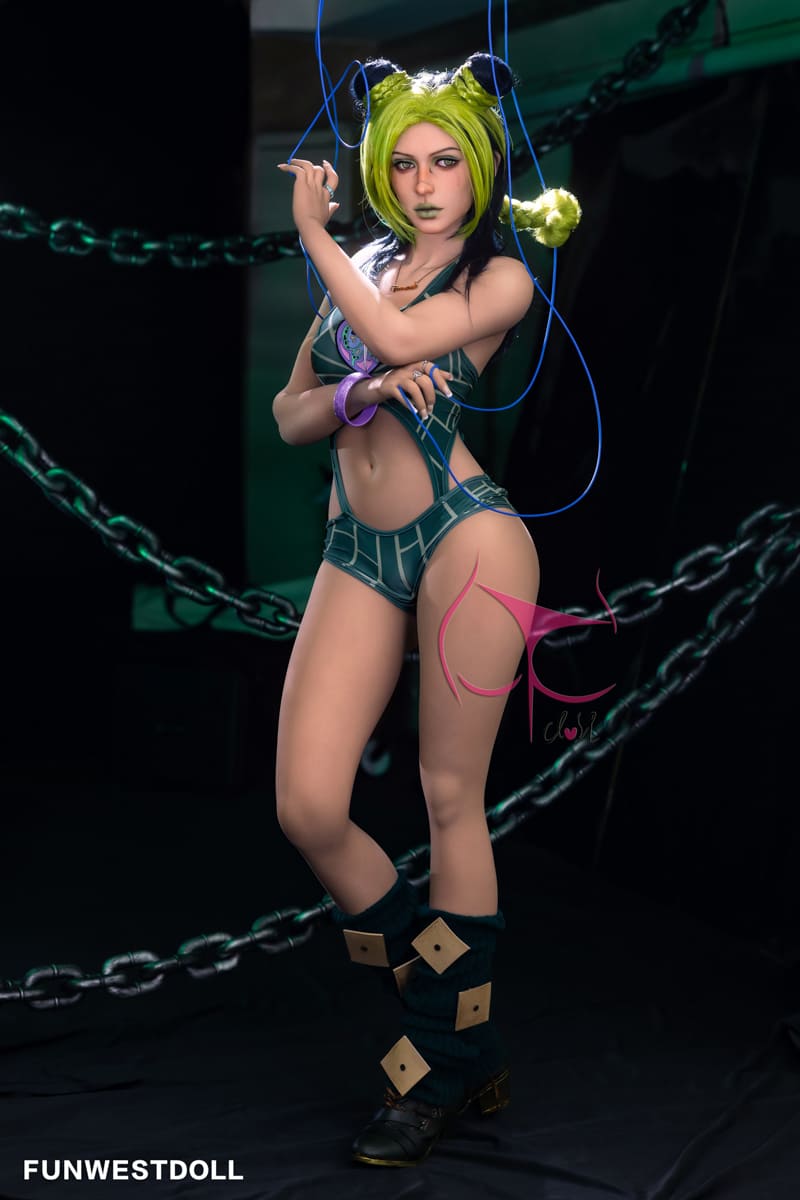 Секс-кукла jolyne cujoh - фото 8 | lovedoll Секс-кукла jolyne cujoh стоит с синей нитью между цепей